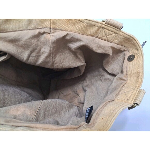 H&M Canvas Tote Bag Shoulder Khaki Distressed Long Retro Vintage Sack - Picture 7 of 8